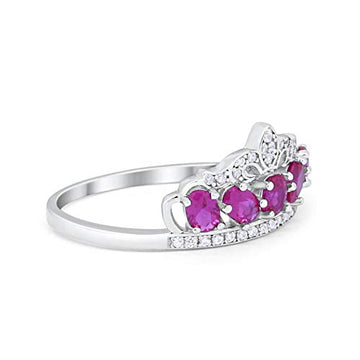 King Crown Ring Oval Round Simulated Ruby CZ 925 Sterling Silver